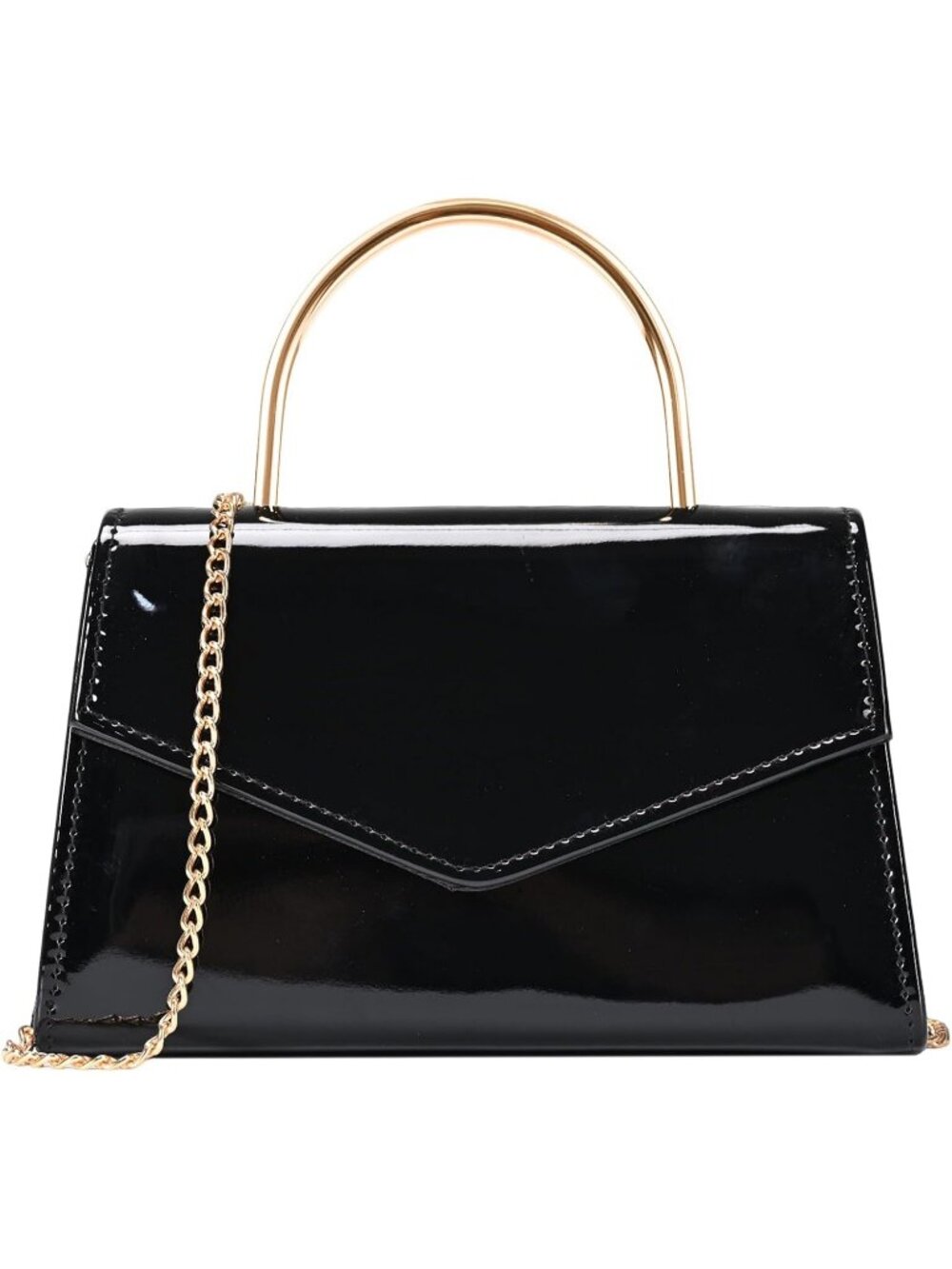Women's Black Vegan Leather Evening Bag Clutch Modern Purse with Chain Strap